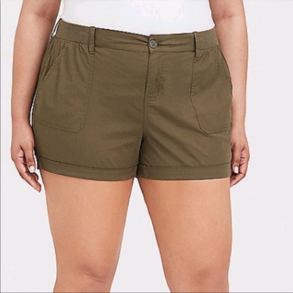 Torrid Olive Poplin Cuffed Rolled Lightweight Shorts - Picture 1 of 9